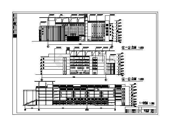 本工程为某高校六层图书馆建筑设计方案图,包含夹层平面图,立面图,1-1